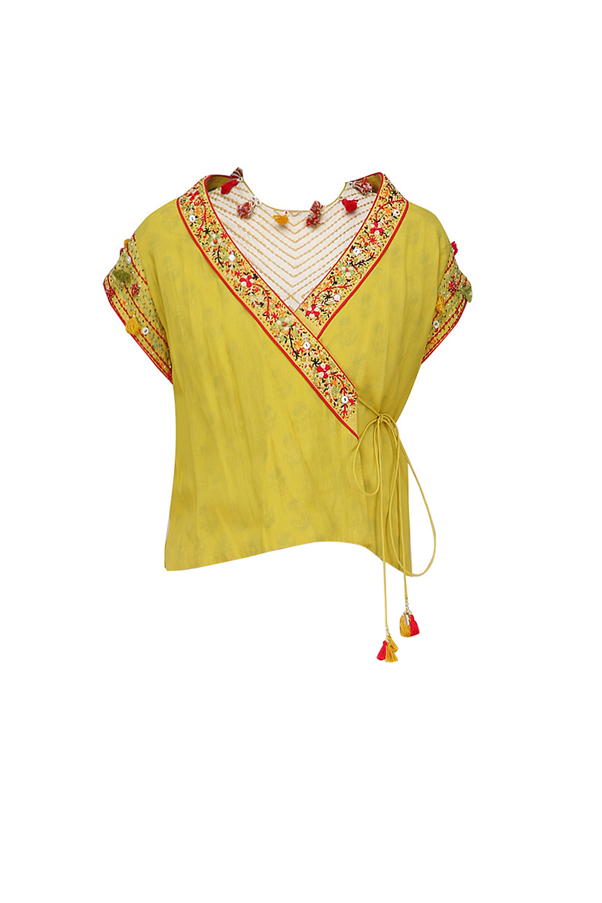 Pitambari Yellow thread embroidered overlap jacket available only at Pernia's Pop Up Shop.