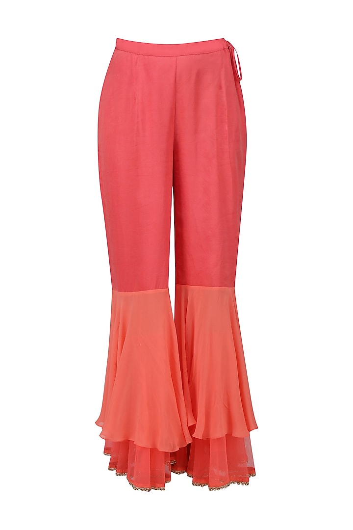 Pink embroidered print kurta with double layer sharara pants available only at Pernia's Pop Up Shop