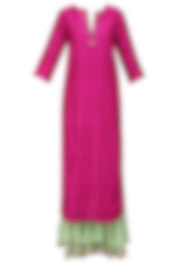 Rani pink embellished neckline with mint double layer sharara pants available only at Pernia's Pop Up Shop