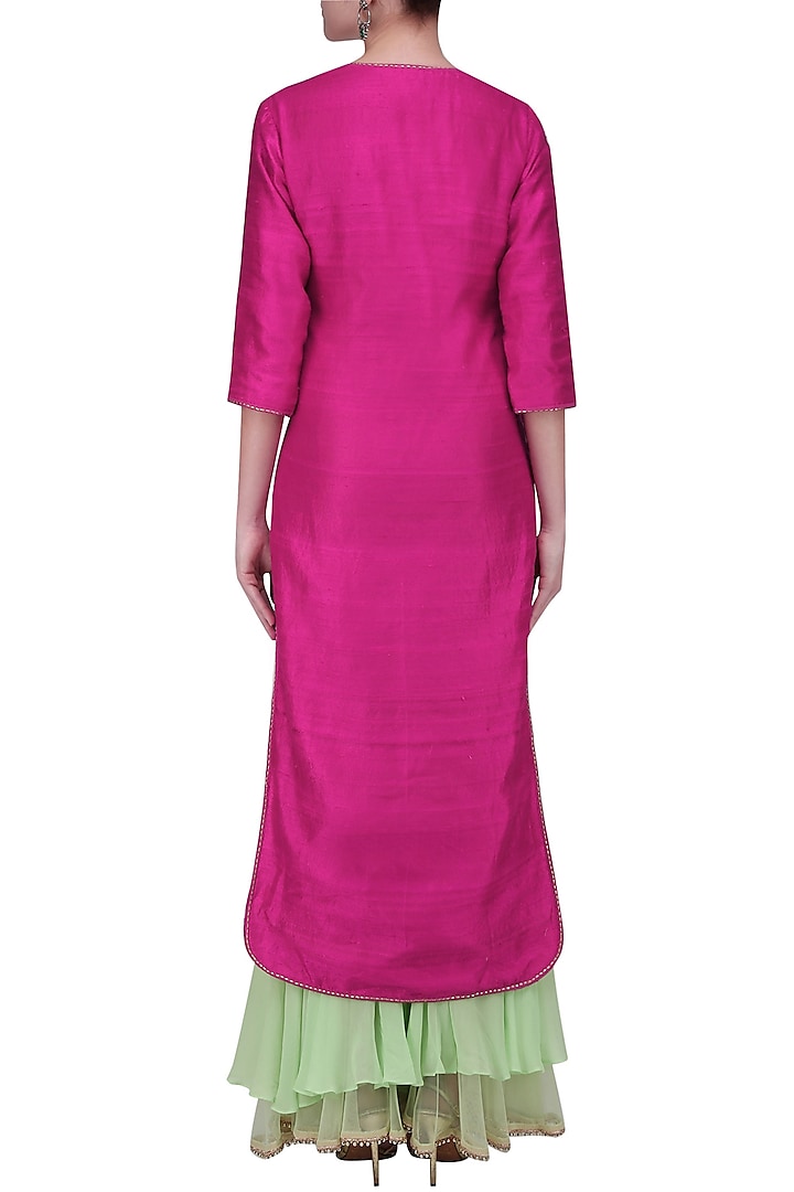Rani pink embellished neckline with mint double layer sharara pants available only at Pernia's Pop Up Shop