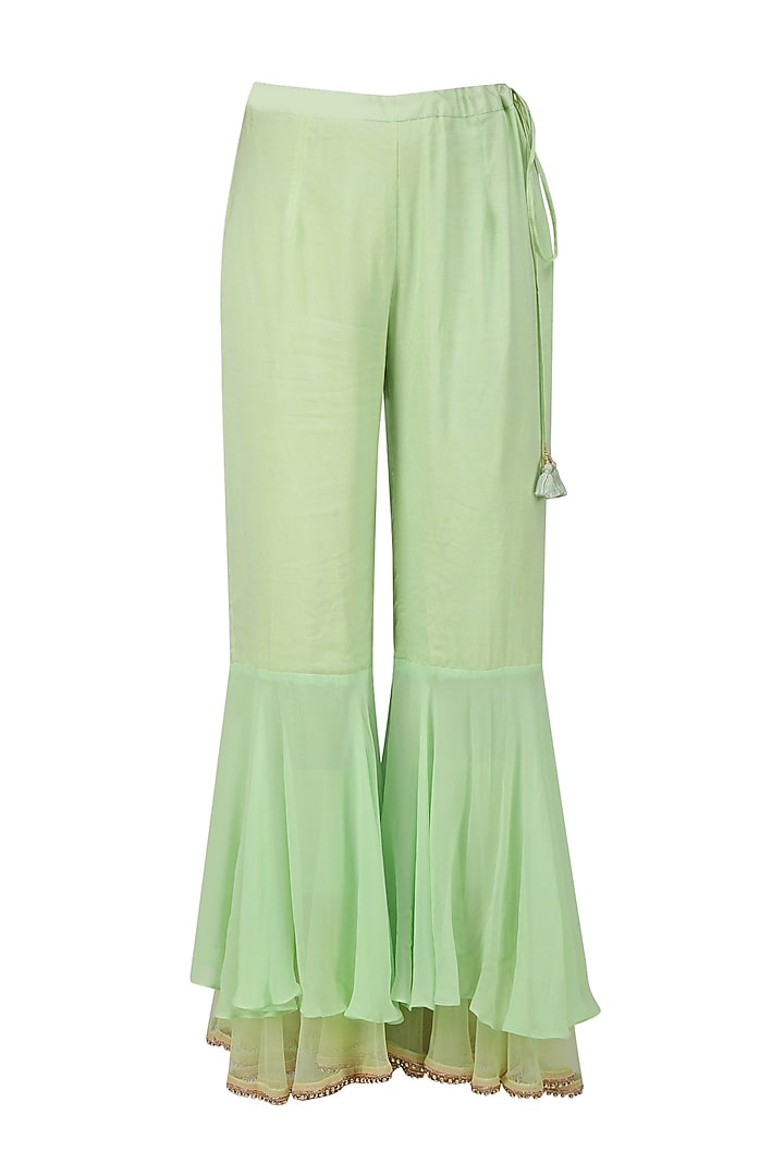 Rani pink embellished neckline with mint double layer sharara pants available only at Pernia's Pop Up Shop