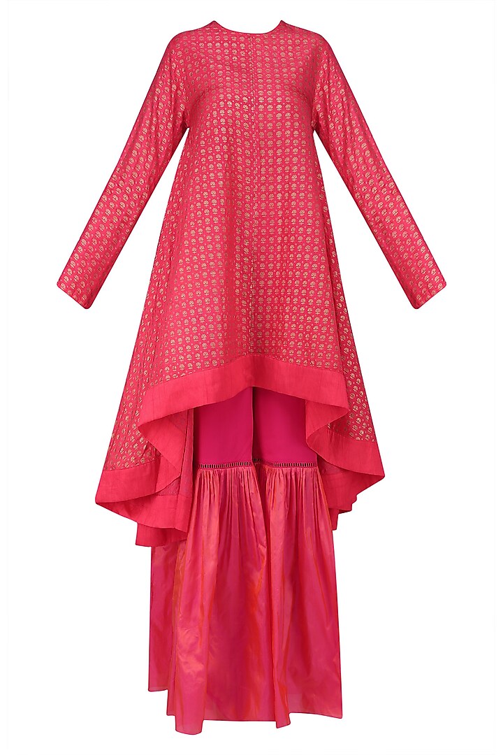 Coral printed asymmetric kurta with sharara pants available only at Pernia's Pop Up Shop
