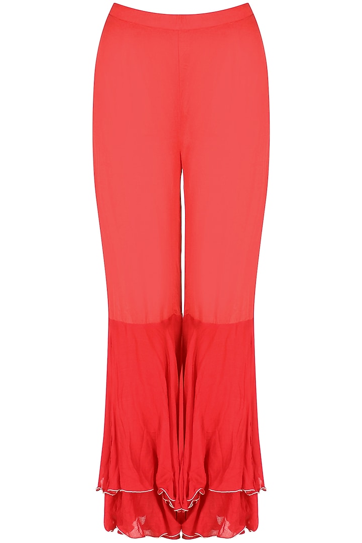 Red embroidered apple cut kurta with double layer sharara available only at Pernia's Pop Up Shop.
