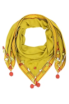 Olive Green Fringes and Shell Hanging Scarf by Nikasha-GIFTS FOR HER