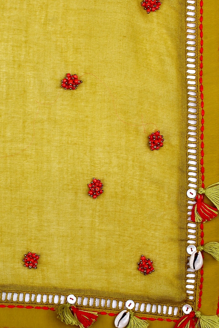 Nikasha presents Olive green fringes and shell hanging scarf available only at Pernia's Pop Up Shop.