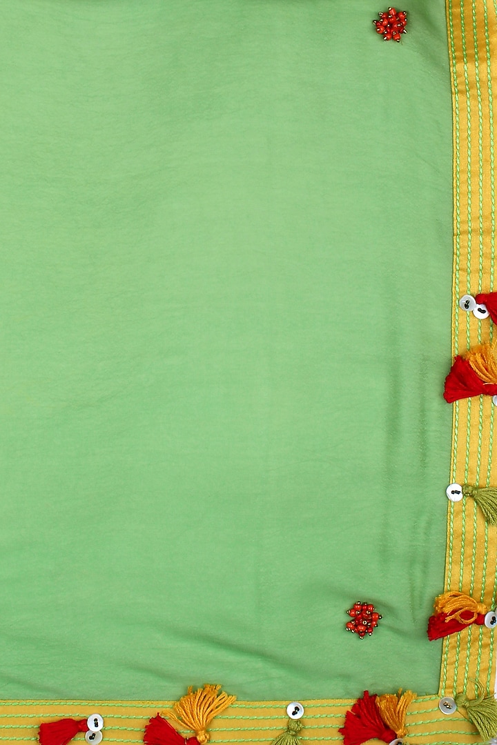 Nikasha presents Green fringes and shell hanging scarf available only at Pernia's Pop Up Shop.