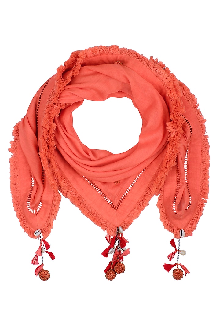 Coral Fringes and Shell Hanging Scarf by Nikasha
