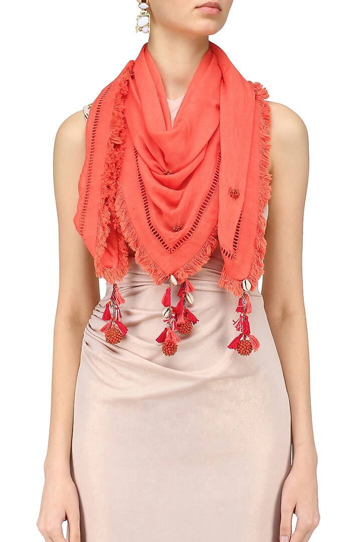 Nikasha presents Coral fringes and shell hanging scarf available only at Pernia's Pop Up Shop.