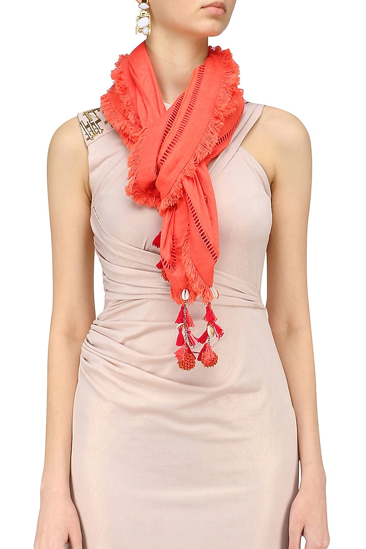 Nikasha presents Coral fringes and shell hanging scarf available only at Pernia's Pop Up Shop.