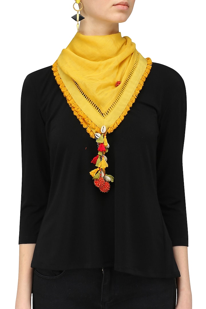 Nikasha presents Yellow fringes and shell hanging scarf available only at Pernia's Pop Up Shop.