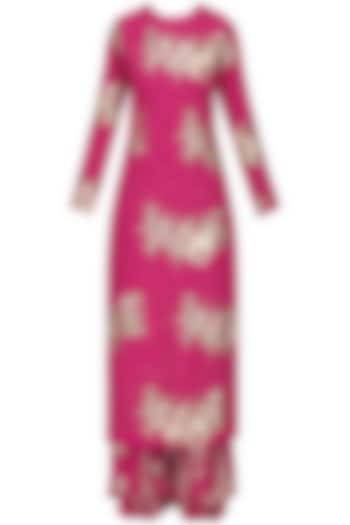 Jamun Pink Foil Printed and Embroidered Kurta with Sharara Pants Set by Nikasha