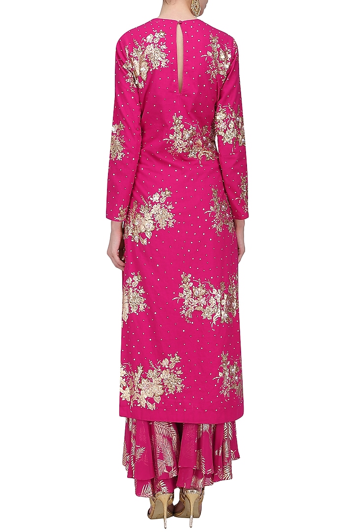 Jamun pink foil printed and embroidered kurta with sharara pants set available only at Pernia's Pop Up Shop.