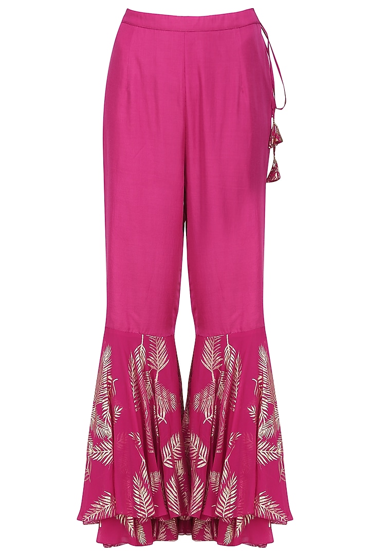 Jamun pink foil printed and embroidered kurta with sharara pants set available only at Pernia's Pop Up Shop.