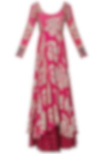 Jamun Pink Foil Printed Anarkali Gown Set by Nikasha