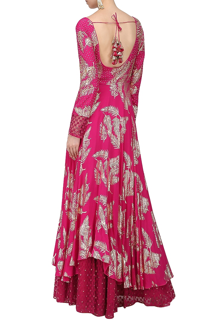 Jamun pink foil printed anarkali with sharara pants set available only at Pernia's Pop Up Shop.