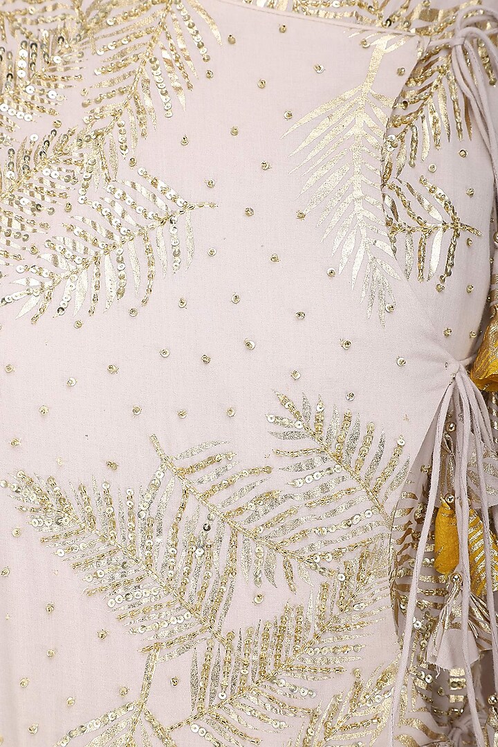 Ivory foil printed angrakha style anarkali with churidar pants set available only at Pernia's Pop Up Shop.