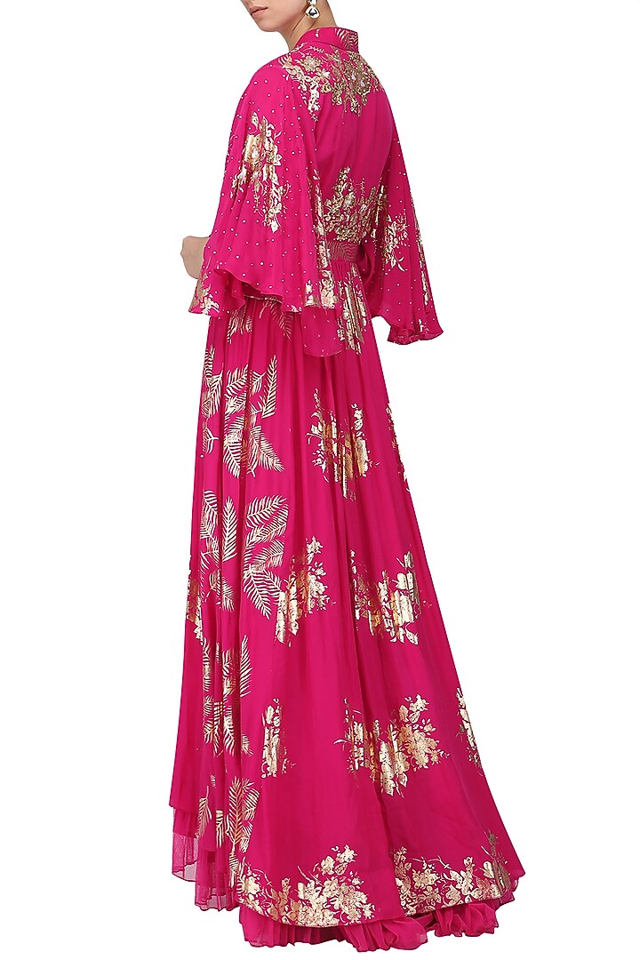 Jamun pink gold foil printed anarkali gown available only at Pernia's Pop Up Shop.