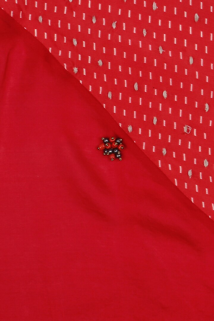 Nikasha presents Red kantha stitch print and peppercorns tassels scarf available only at Pernia's Pop Up Shop.