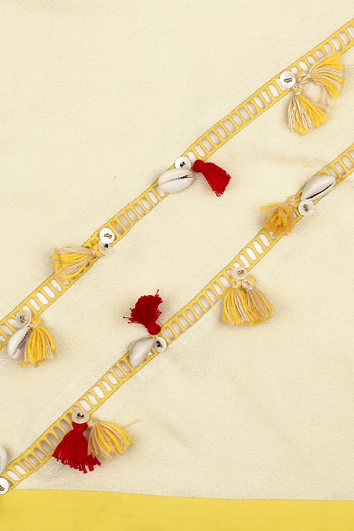 Nikasha presents Off white khadi border tassels scarf available only at Pernia's Pop Up Shop.