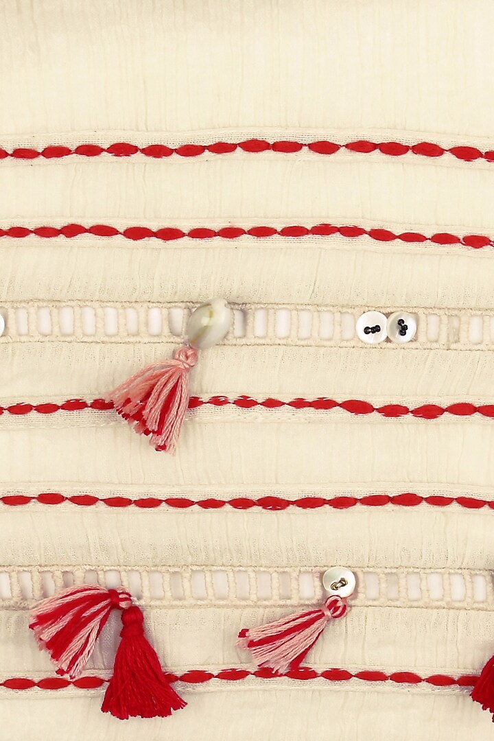 Nikasha presents Off white longline ladder lace tassels scarf available only at Pernia's Pop Up Shop.