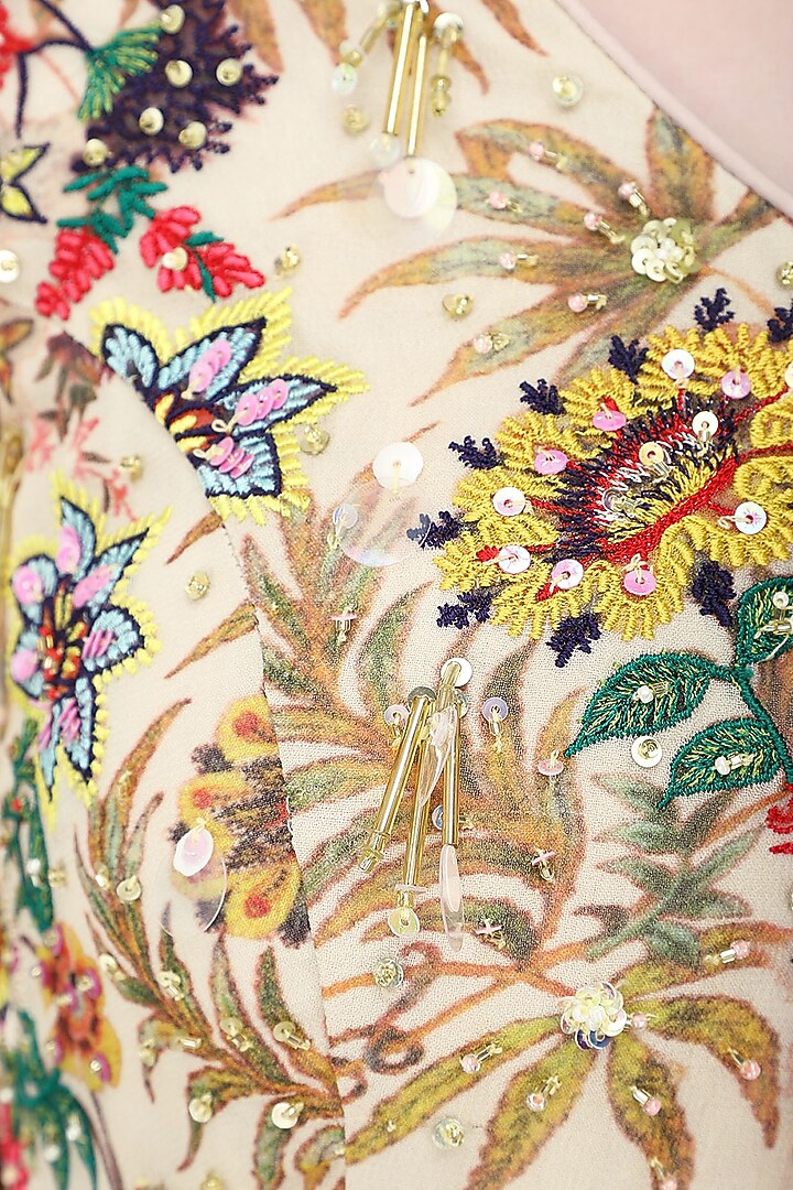 Ivory and yellow embroidered and hand painted anarkali with churidar pants available only at Pernia's Pop Up Shop.