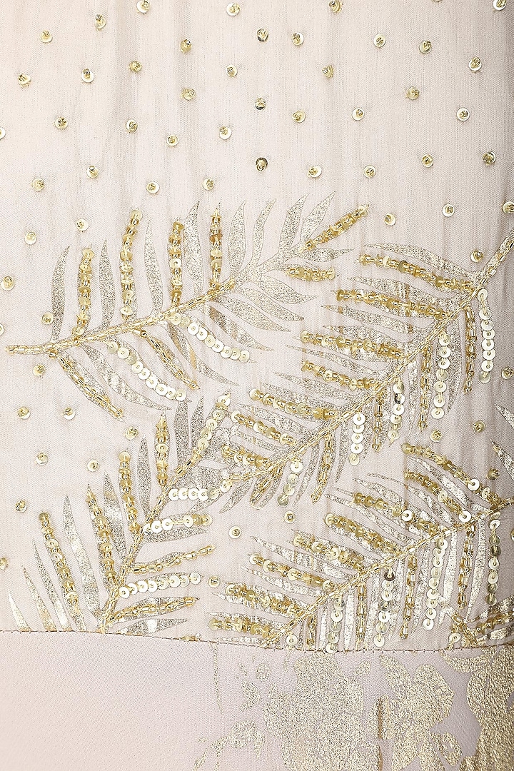 Ivory embroidered and foil printed anarkali with churidar pants available only at Pernia's Pop Up Shop.