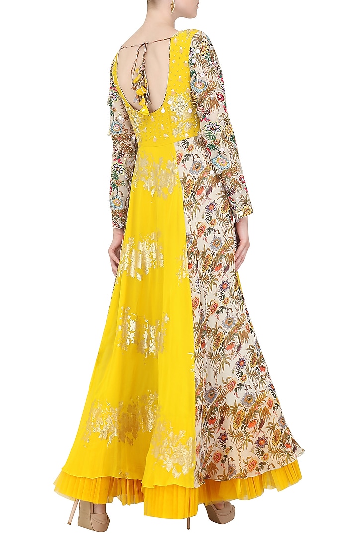 Ivory and yellow anarkali with churidar pants set available only at Pernia's Pop Up Shop.