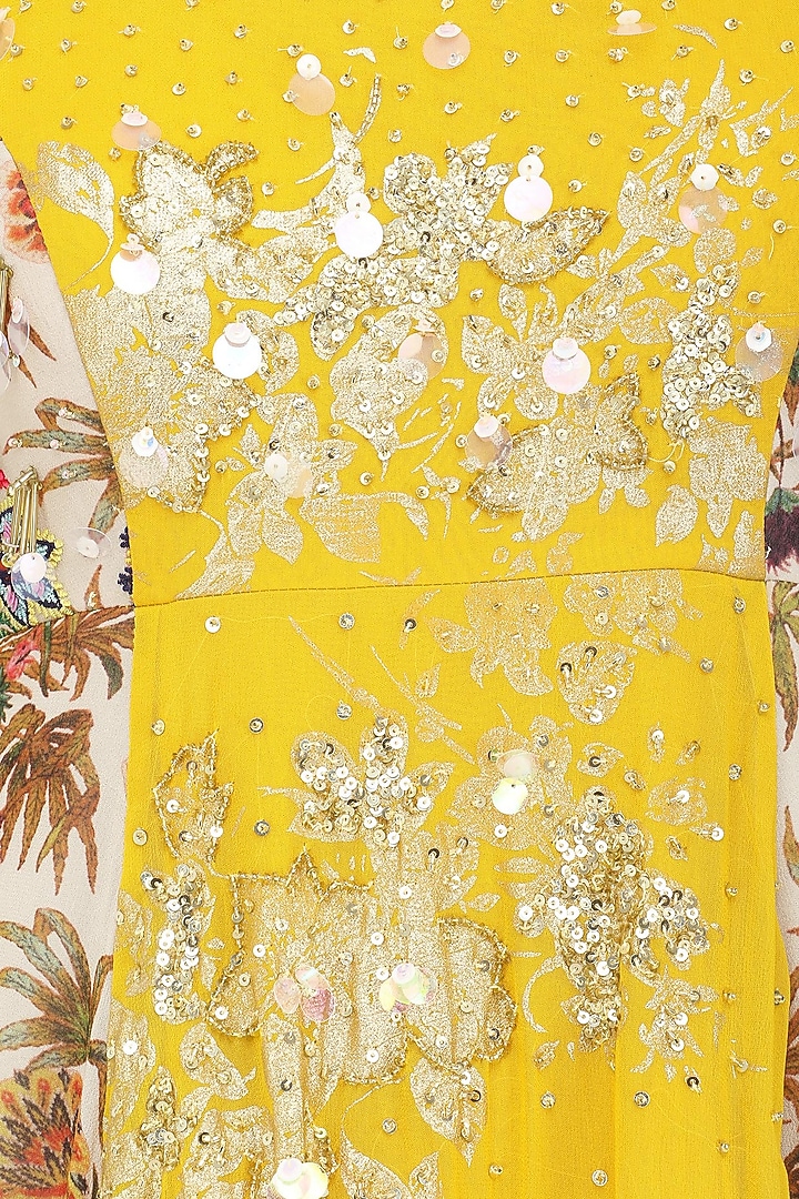 Ivory and yellow anarkali with churidar pants set available only at Pernia's Pop Up Shop.