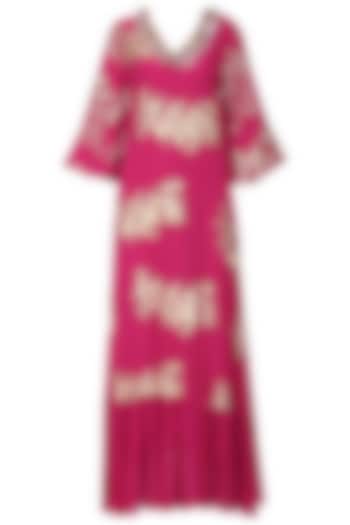 Jamun Pink Foil Printed and Embroidered Maxi Dress by Nikasha