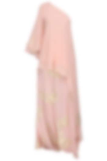 Salmon Pink Gold Foil Printed Side Godet Top with Cowl Maxi Skirt by Nikasha