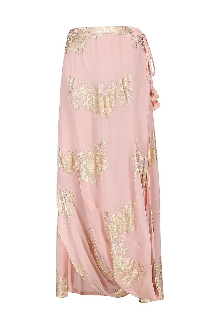 Salmon pink gold foil printed side godet top with cowl maxi skirt available only at Pernia's Pop Up Shop.