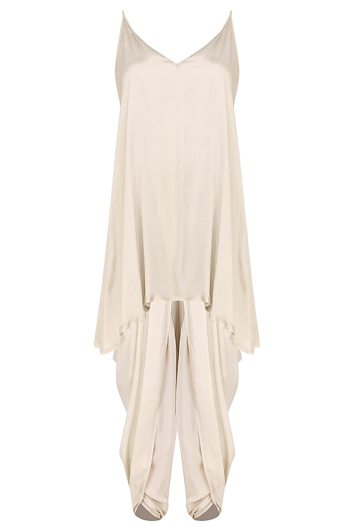 Ivory gold foil printed short tunic with dhoti pants available only at Pernia's Pop Up Shop.