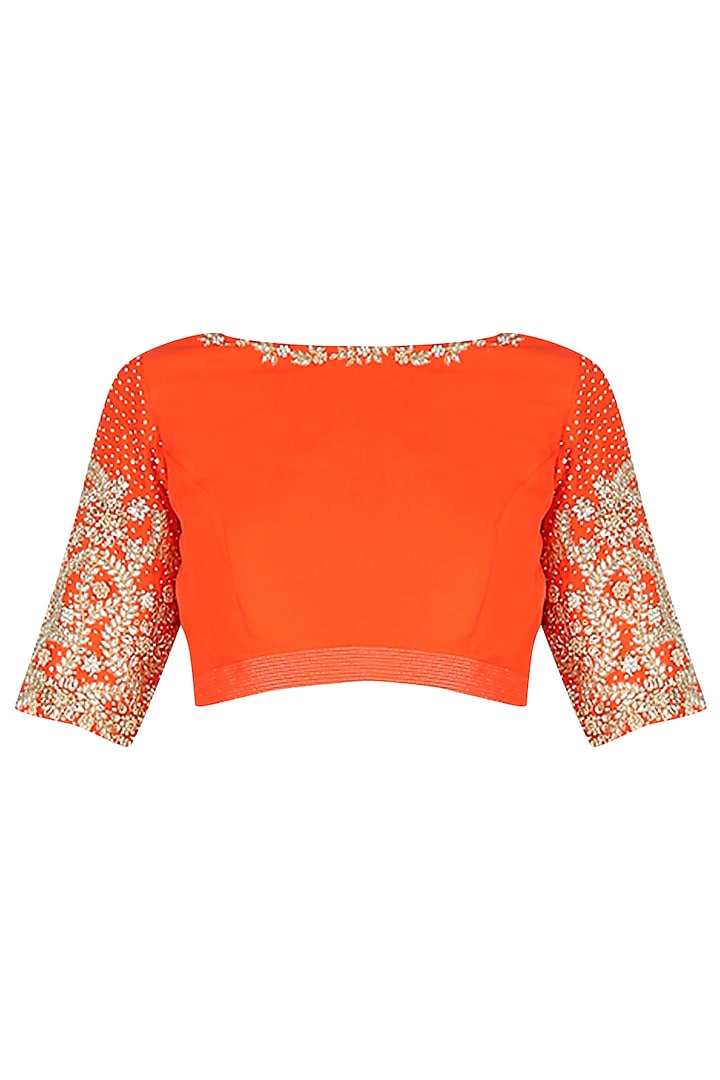 Mint embroidered motif saree with contrast red embellished blouse available only at Pernia's Pop Up Shop.