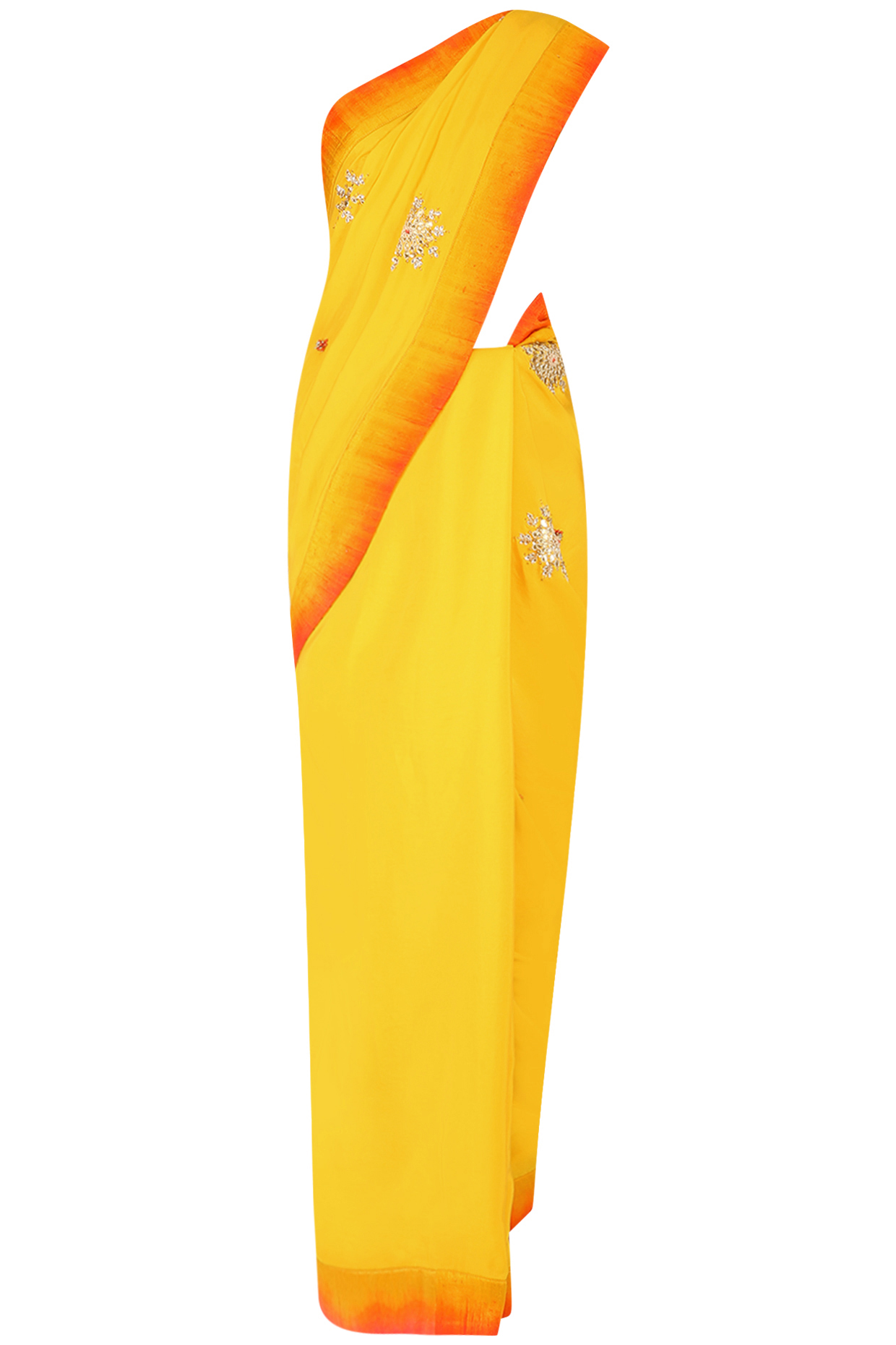 Solid yellow embroidered saree with embellished blouse available only at Pernia's Pop Up Shop.