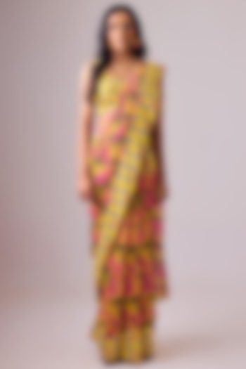 Yellow Georgette Floral Printed Saree Set by Nikasha at Pernia's Pop Up Shop