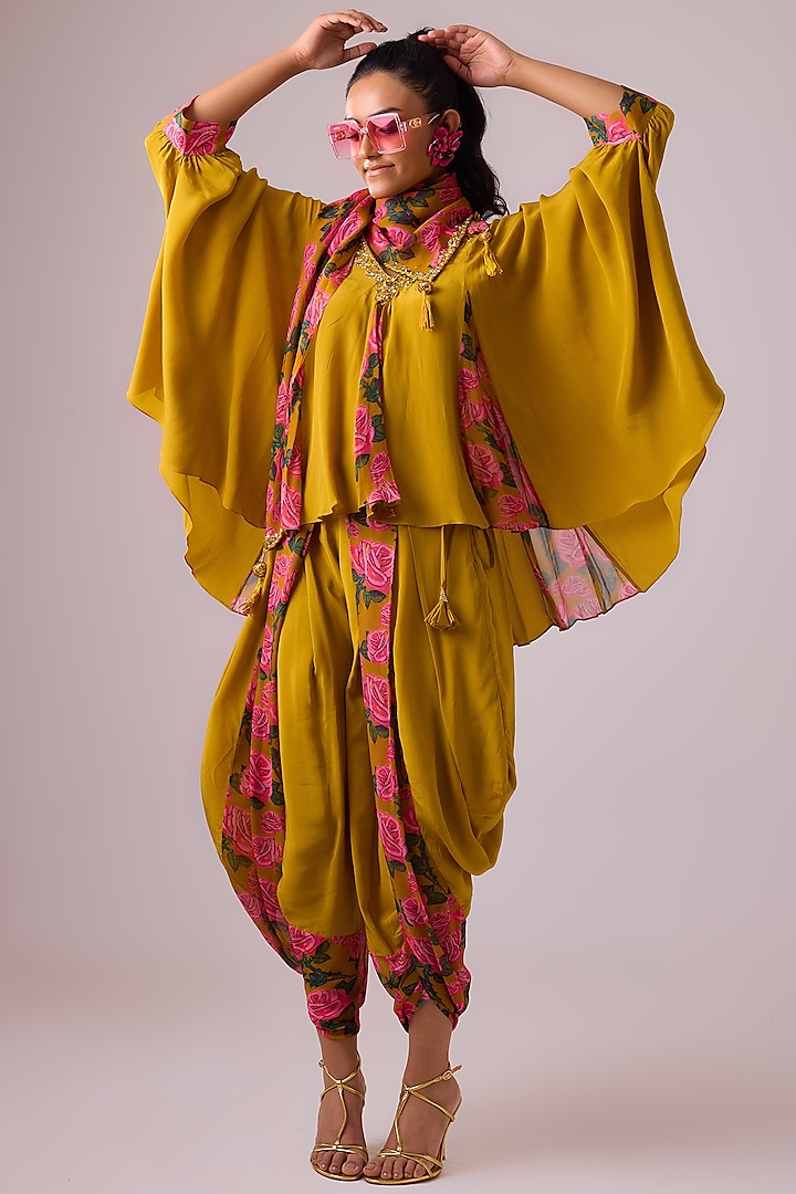 Ochre Crepe Floral Printed Dhoti Pant Set by Nikasha at Pernia's Pop Up Shop