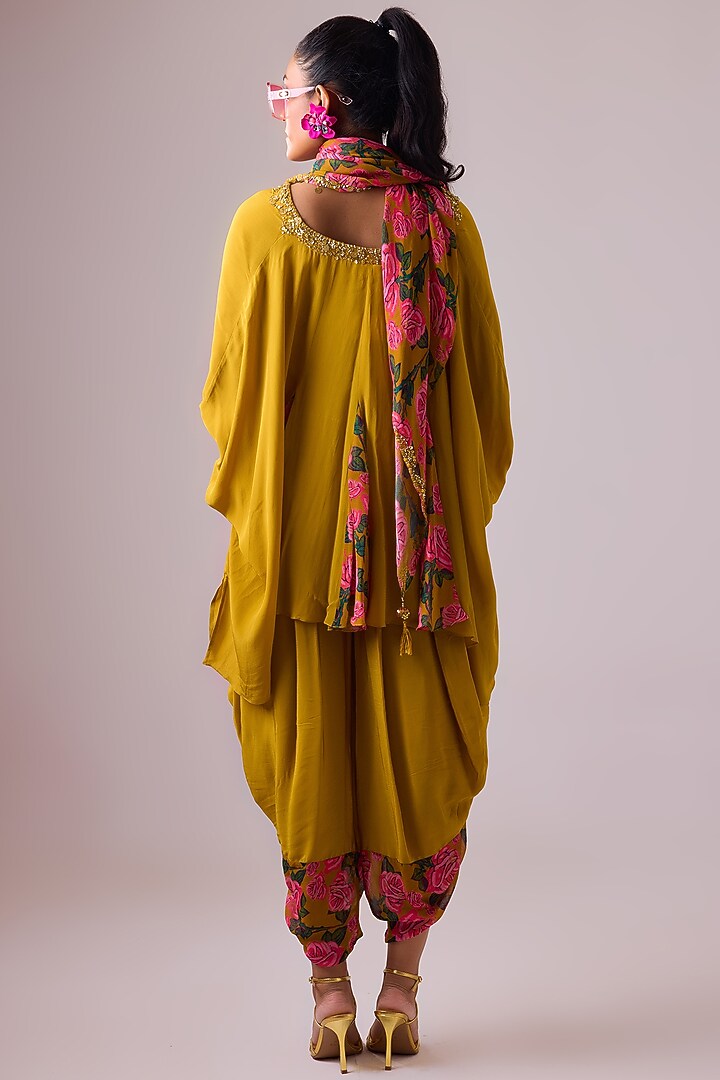 Ochre Crepe Floral Printed Dhoti Pant Set by Nikasha at Pernia's Pop Up Shop