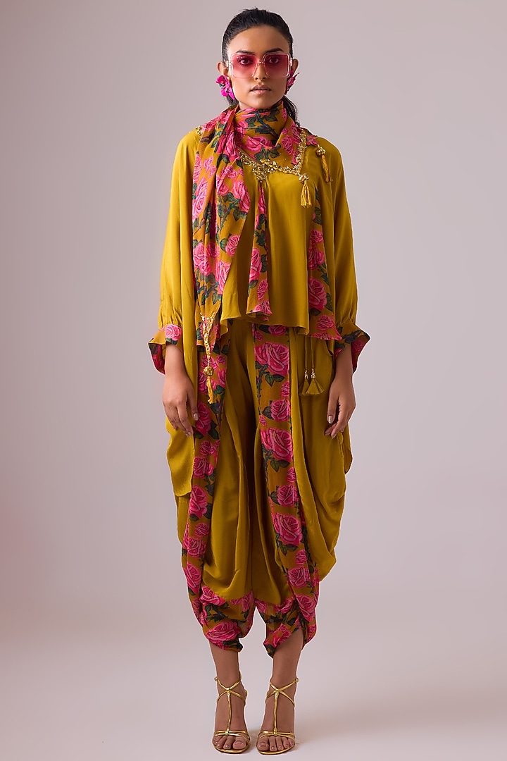 Ochre Crepe Floral Printed Dhoti Pant Set by Nikasha at Pernia's Pop Up Shop