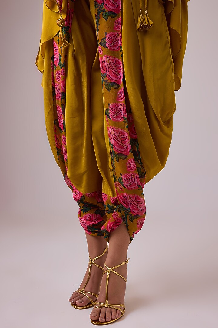 Ochre Crepe Floral Printed Dhoti Pant Set by Nikasha at Pernia's Pop Up Shop