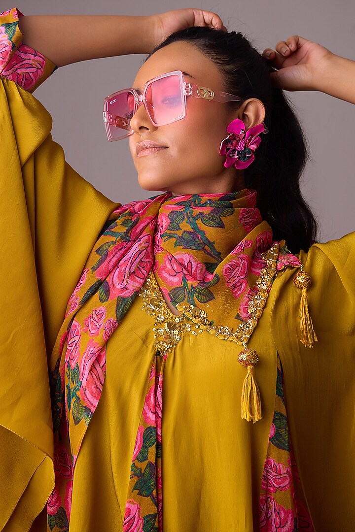 Ochre Crepe Floral Printed Dhoti Pant Set by Nikasha at Pernia's Pop Up Shop
