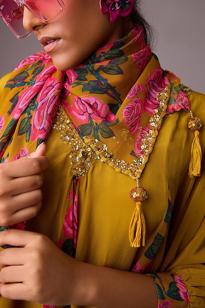 Ochre Crepe Floral Printed Dhoti Pant Set by Nikasha at Pernia's Pop Up Shop
