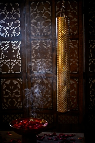 Gold Hand Crafted Hanging Tea Light Holder by Nakshikathaa