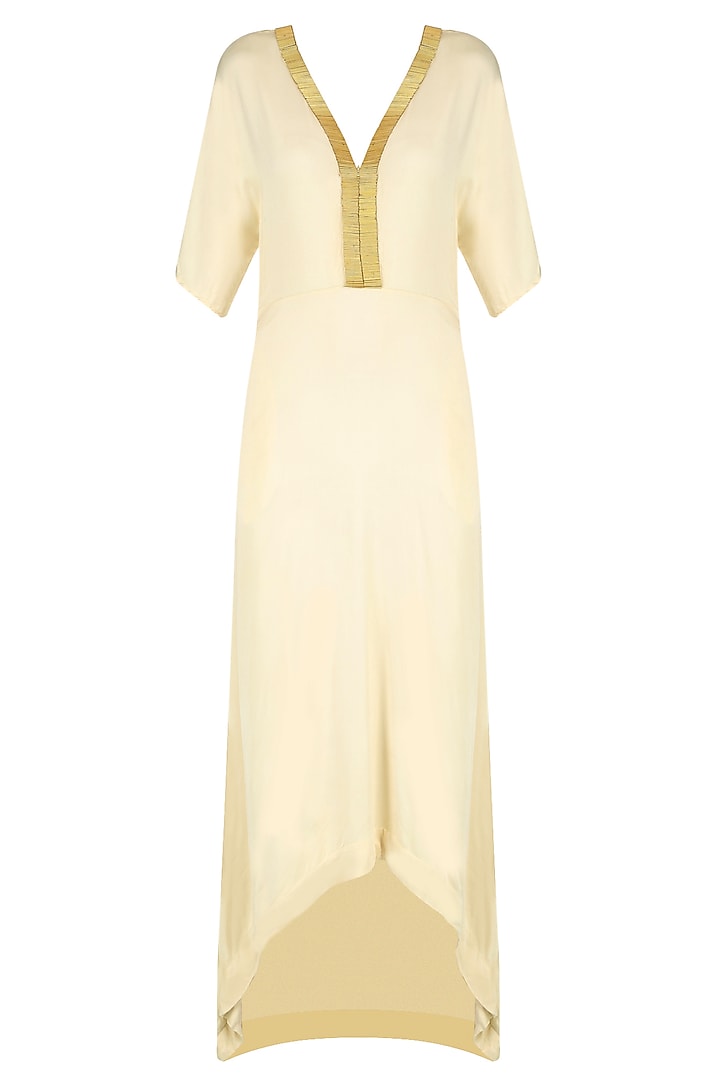 Cream Floor Length Kaftan Sleeved Dress by Nimirta Lalwani