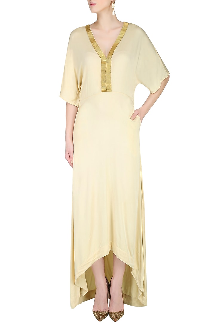 Cream floor length kaftan sleeved dress available only at Pernia's Pop Up Shop.