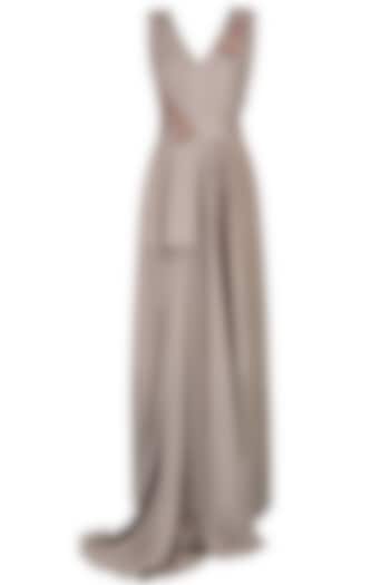 Grey Embroidered Long Flared Drape Gown by Nimirta Lalwani