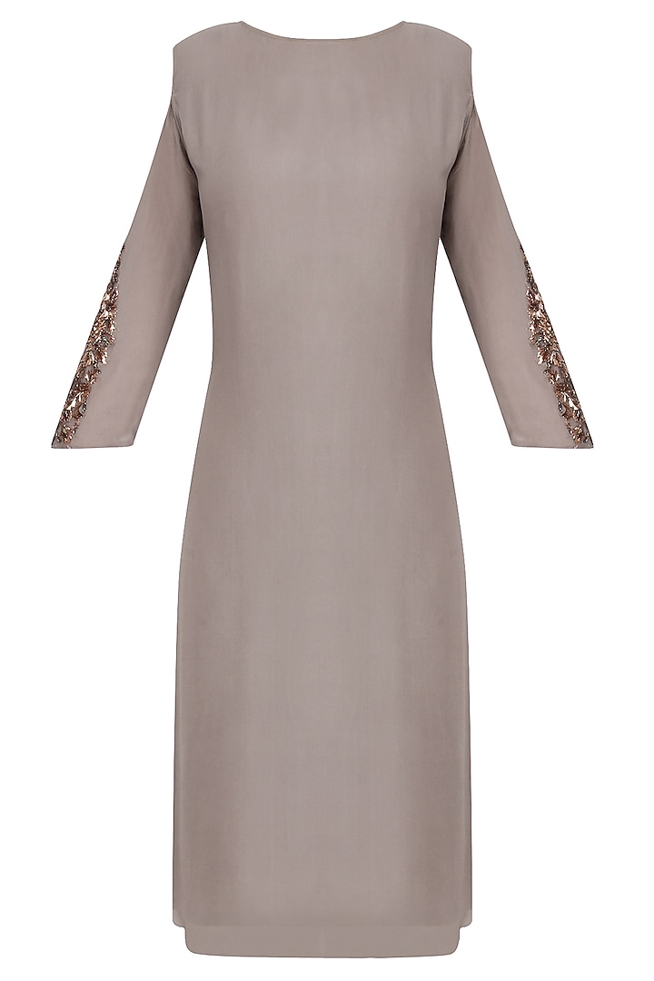 Grey embroidered cold shoulder knee length dress available only at Pernia's Pop Up Shop.