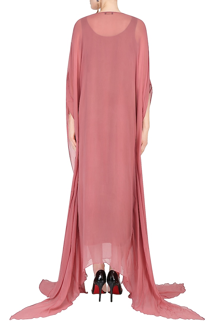 Rose pink embroidered long flared kaftan gown available only at Pernia's Pop Up Shop.