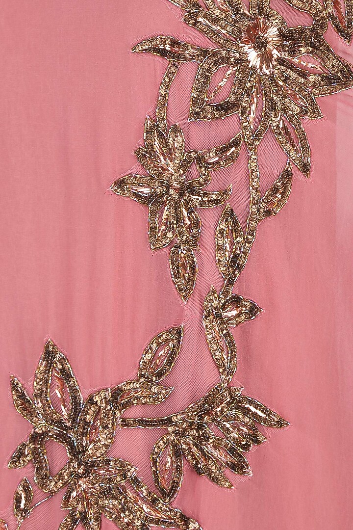 Rose pink embroidered long flared kaftan gown available only at Pernia's Pop Up Shop.