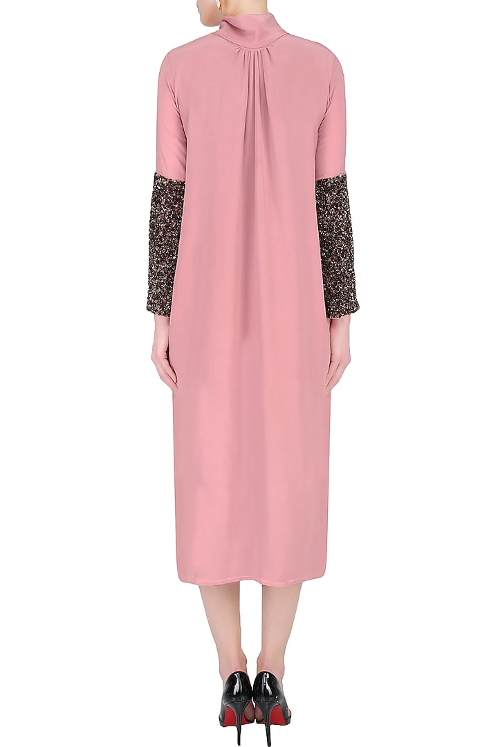 Rose pink sequins embroidered full sleeves dress available only at Pernia's Pop Up Shop.