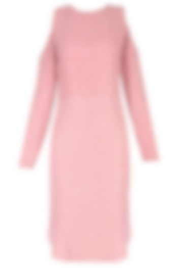 Rose Pink Cold Shoulder Knee Length Dress by Nimirta Lalwani